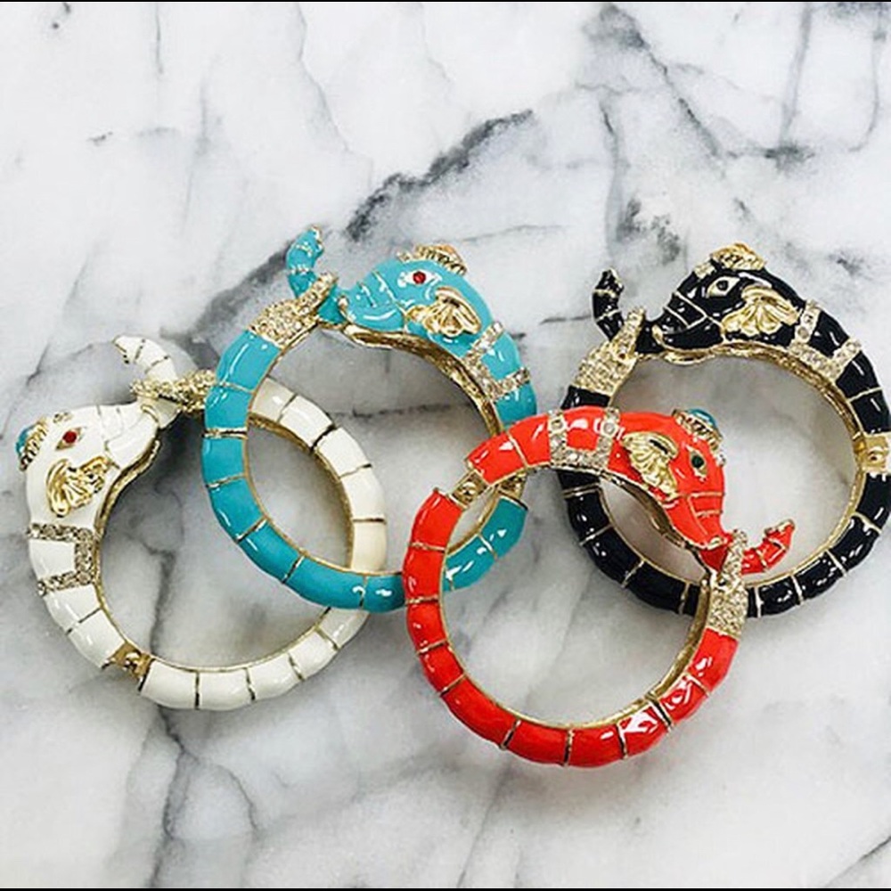 Jeweled Enamel Elephant Bangle Bracelet,Boutique-NWT